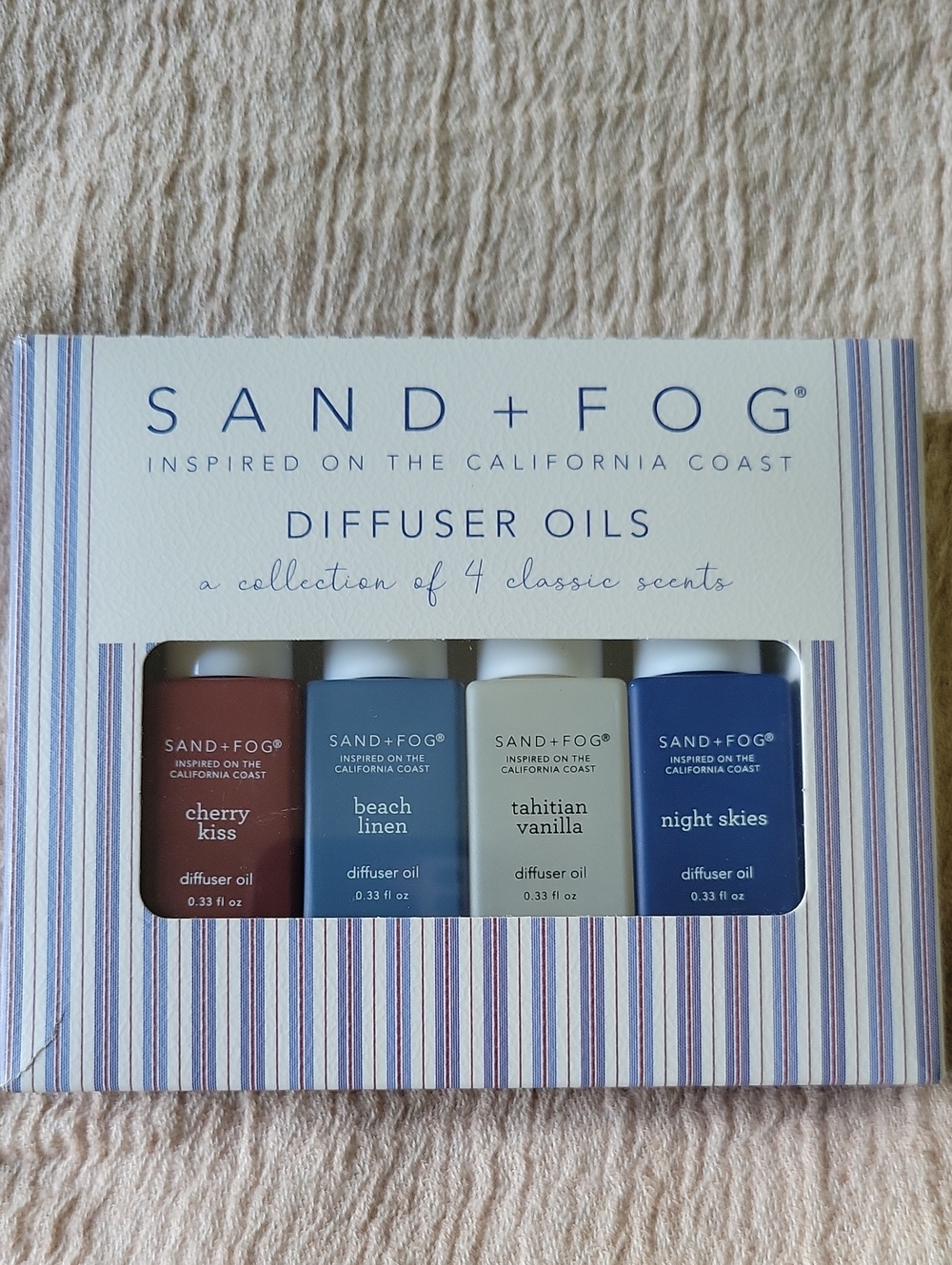 SAND+FOG 4-Pack Diffuser Oils Set in Red, Blue, Cream, Navy NEW